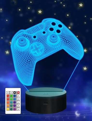 FULLOSUN Gamepad Nachtlicht, Gamepad 3D Illusion Lampe, 16 Farben wechselnd mit Fernbedienung, Game Room Decor als Weihnachtsfeiertagsgeschenk für Jungen Mädchen Spieler. (Gamepad)