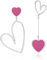 Linawe Silver Heart Hot Pink Dangle Earrings for Women, Titanium Surgical Steel Hypoallergenic Drop Earrings, Asymmetrical Mismatched Cute Fun Big Long Love Earrings Heart Jewellery
