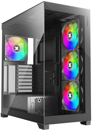Xilence X818.ARGB XILENT Gleam Gaming PC Gehäuse, 4X 140mm ARGB Lüfter, ATX Midi Tower Case, Aquarium Glas Optik, mit Grafikkartenhalter, PWM/ARGB Control Board, für einen Guten Airflow, schwarz