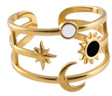 Himmlischer Ring mit Sonne Mond und Sterne/Mondstein Ring Gold/Opal Astrologie schmuck/Himmelskörper ring/Weihnachtsgeschenk/Geburtstagsgeschenk für Damen