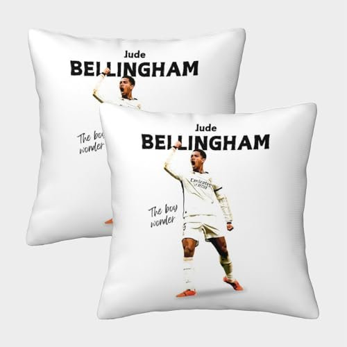 ZZBNECAKE Bellingham 2er Set Kissen Bezug - Fußball Moderne Kissenbezug Für Sofa Auto Büro Stuhl Bett - Geburtstag Geschenk Für Sohn Tochter Enkel Enkelin 45x45cm