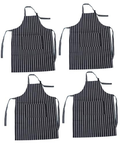 Amosfun 4piezas Delantal Ajustable Reutilizable Para Cocina Antimanchas Y Resistente Al Aceite Para Chefs Y Uso Diario Diseño De Cuello Colgante Y Cintas Para Espalda Rayas Blancas Y Negras