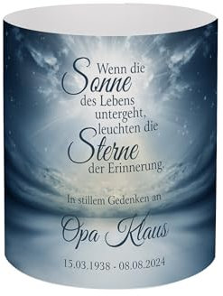 private grief Lichthülle aus Kunststoff für Kerzen und Teelichter - 4er Set - zur Trauerfeier, mit Personalisierung - 2 Größen (Sterne der Erinnerung, Klein)