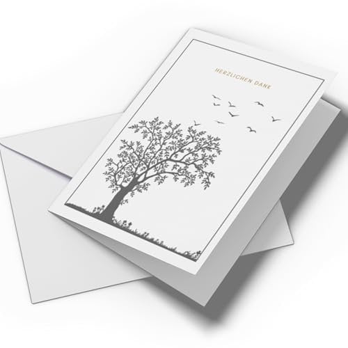 Set 25x Trauer Danksagung | Klappkarten & Umschläge | Moderne Trauerkarten Danksagung, Trauerkarten Danksagung mit Innentext (Baum - 25 Stück)