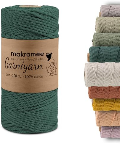 GARNIYARN Premium Makramee Garn 3mm – Weiches Baumwollseil für Macrame, DIY-Bastelprojekte, Wandbehänge, Pflanzenhänger und Wohnaccessoires, Stricken – 100% Natürlich Cotton – (Weihnachtsbaum,100m)