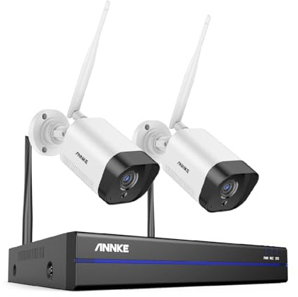 ANNKE WLAN Überwachungskamera Set Aussen Kabellos 3MP Full HD Überwachungssystem 10CH 5MP NVR mit 2X Überwachungskameras Personenerkennung 2-Wege-Audio H.264+ Videokomprimierung IP66 Arbeit mit Alexa