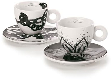 illy 25156 Art Collection, Genesi Collection 2 Cappuccino Cups Numbered and Signed Monica Bonvicini and Shirin Neshat