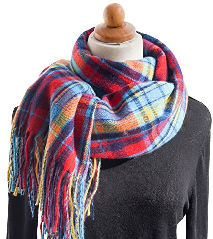 ASerZenith Bunter Karierter Schal für Herbst und Winter für Damen, verdickter Warmer Fransenschal, Herrenschal(b-A)