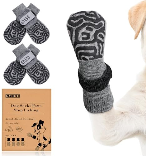 GYURO 2 Paar rutschfeste Hundesocken mit weichem Pfotenschutz und verstellbarem Klettverschluss für den Innenbereich (Grau, M)