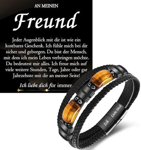 PDTU Geschenke für Freund, Lederarmband mit Gravur Ich Liebe Dich Geschenke für Männer zum Valentinstag, Armband Geschenk für Freund zum Hochzeitstag Jahrestag Geburtstag Weihnachten