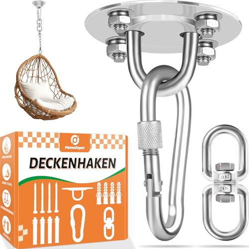 Crochet Plafond Charge Lourde, 400 kg Capacité, 360° Rotation Acier Inoxydable Crochet de Plafond pour Chaise Suspendue, Serviette Yoga, Sac de Frappe(Argent)