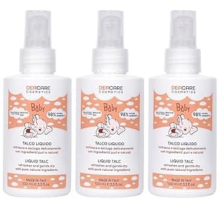 Deacare Baby Kit mit 3 Flaschen mit natürlichem Flüssigtalkumpuder für Kinder und Babys. Erfrischt, trocknet und reguliert das Schwitzen 3 x 100 ml