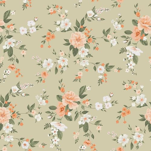 Skyblur Selbstklebende Tapete Blumen Wandtapete Floral Klebetapete Selbstklebend Wand Muster Tapete Floral Beige Mustertapete Vinyltapete 260x44.5cm Tapeten Wohnzimmer Muster Schlafzimmer Tapeten