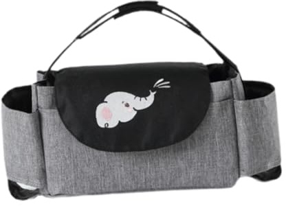 Gcljlmy Organizer für Kinderwagen, Baby-Handtasche, mit Flaschen-/Becherhalter, Reisetasche für Mama, Windel-Organizer-Tasche für Kinderwagen mit Haustieren (Schwarz Grau Elefant)