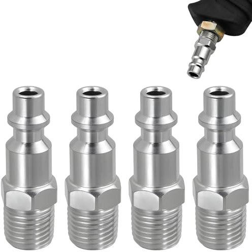 4 PZ Raccordo Rapido Aria Compressa 1/4 NPT Maschio, Raccordo Americano Filettato per Compressore, Punta del Tubo Pneumatico, Connettore Rapido per Sistema Aria e Strumenti Pneumatici