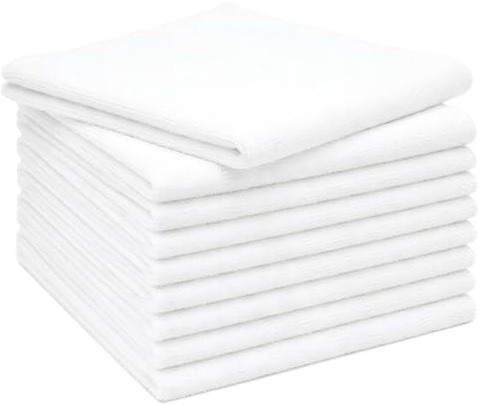ZOLLNER 10er Set Mikrofasertücher für streifenfreien Glanz - flusenfreie und saugstarke Reinigungstücher - waschbar bis 60°C - 32x32cm in weiß – Hotelqualität
