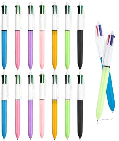 JcvPot 14 Stück Vierfarben Kugelschreiber Set, 4 Farben Kugelschreiber Mehrfarbig, Ideal Für Notizen, Büro, Schule, 1mm Spitze, Glattes Schreiben, Inklusive 7 Farben