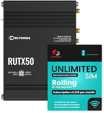 Teltonika RUTX50 Dual Network 5G Mobile Router + EE Rolling 30-Day Plan – £25/Month, QR-Code Activation