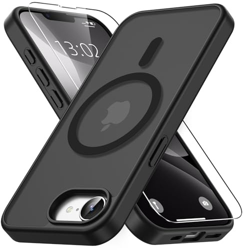 Vansdon Magnetisch für iPhone 16e / iPhone 17e Hülle-Schwarz | mit 1 Schutzglas, Kompatibel mit Magsafe, Fallschutz nach Militärstandard, Transluzente Matt Rückseite Stoßfeste Handyhülle