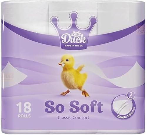 Little Duck So Soft 3-Ply Quilted Toilet Tissue - 18 Roll Bulk Pack - Luxury Soft & Strong Bathroom Paper - Good Housekeeping Approved 2025 - Made in UK - Eco-Friendly Recyclable Packaging