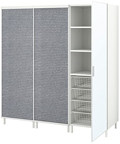 ProTuning PLATSA Armario con 2 puertas correderas + 1 puerta, cristal de espejo de color blanco Larkollen / gris oscuro STRAUMEN, 180 x 57 x 191 cm