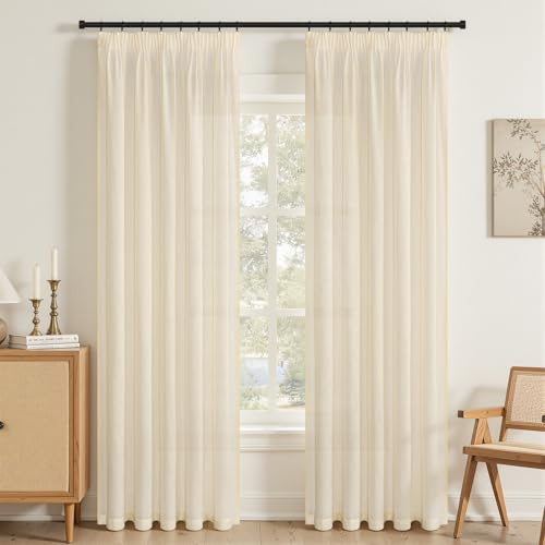 Topfinel Tenda Velata in Lino Naturale Bianco Betulla 140x240 cm (LxA) Per Soggiorno e Camera Da Letto, Stile Bohémien, Velata Moderna Per Finestra, Tenda Semi-Oscurante Per Binario, Set Da 2.