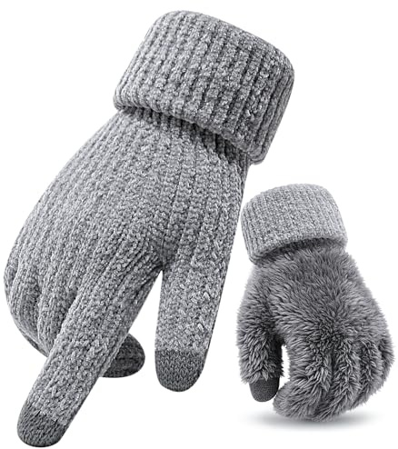 Winter Handschuhe Strickhandschuhe Herren - Touchscreen Wollhandschuhe für Herren Damen, Warme Winterhandschuhe mit Fleecefutter, Dicke Chenille Handschuhe Geeignet Outdoor Winter