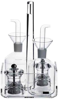 Menage Like Water – Transparent – Huilier et vinaigre en verre avec bouchon anti-goutte – 2 moulins porte-sel/poivre – 14,5 x 14,5 x 23 cm – Cristal acrylique – Fabriqué en Italie