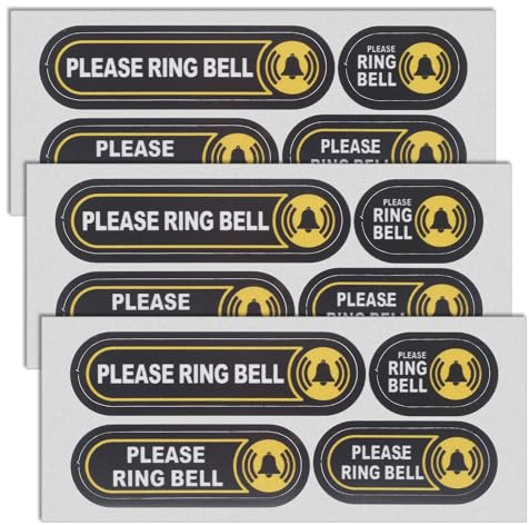 Mabor 12Pcs Tiny Please Ring Bell Sign Sticker, 4 Sizes | Self-Adhesive Waterproof Small Ring Bell Sign for Home Business Offices Doorbell, Yellow