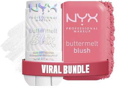 Bundle aus NYX Professional Makeup Buttermelt Stix, Glow Boosting Highlighter, wischfest & bis 8h Halt + Buttermelt Blush, Cremige Textur, Einfach zu verblenden für einen frischen Look