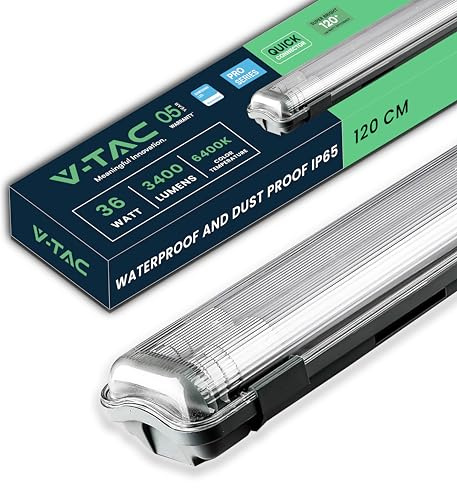 V-TAC Feuchtraumleuchte LED 120 CM Wasserfest IP65-36W - Samsung Chip - Rechteckige Lampe 3400 Lumen IP20 für Wand, Garage, Lager - LED Röhre - Deckenleuchte LED - Licht Kaltweiß 6500K