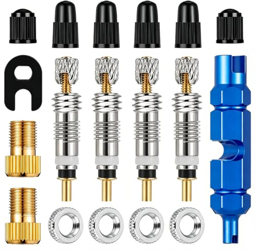 Set di valvole di ricambio per bicicletta, 17 pezzi, valvola francese Presta SV, adattatore per valvola a scatto con tappi per valvola, chiave per valvola, dadi per cerchioni per mountain bike e