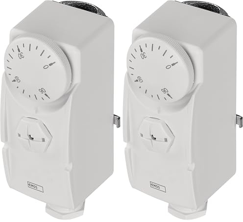 EMOS Anlegethermostat mit Drehknopf und Schraubenfeder, analoger Rohranlegethermostat für Heizung und Kühlung, Einstellbereich 0°C bis 90°C, 3,8 x 5,4 x 10,5 cm (Packung mit 2)