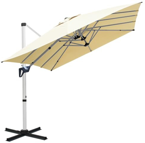 RANSENERS Parasol Déporté Rectangulaire, 400 x 240 cm | 12 Baleines, Rotatif 360°, Inclinable 0-90°, Tissu Extra Dick, UV50+, pour Jardin, Terrasses, Cafe, Restaurant, Extérieur