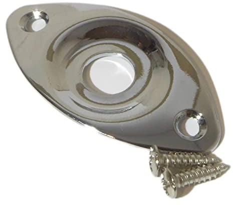 Electric guitar input jack socket plate in chrome oval recessed including screws