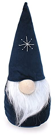Deko Figur Wichtel Gnom 30 cm, Textil Stoff blau weiß, Zwerg Knollnase Dekofigur Herbst Winter Winterwichtel Weihnachtswichtel
