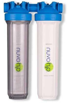 NuvoH2O Advanced 2-Stage Citrus-Based, Salt-Free Water Filter System + Water Softener and Carbon Filter – Healthy & Pure Water – Removes Hard Water Build Up (Whole Home Duo System)