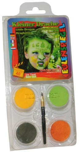 Eulenspiegel 204900 - Motiv-Set Kleiner Drache, 4 Farben, 1 Pinsel, 1 Anleitung, für ca. 40 Masken, Karneval, Motto-Party