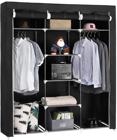 SONGMICS Portable Closet, Wardrobe Closet Organizer with Non-Woven Fabric Cover, Hanging Rods and Shelves, 59 x 17.7 x 69 Inches, Large Capacity for Bedroom, Living Room, Ink Black URYG12H