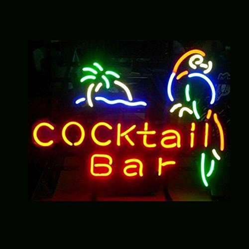 Cocktail BAR Parrot Real Glass Neon Light Sign Home Beer Bar Pub Recreation Room Game Room Windows Garage Wall Store Sign （17x14 Large)