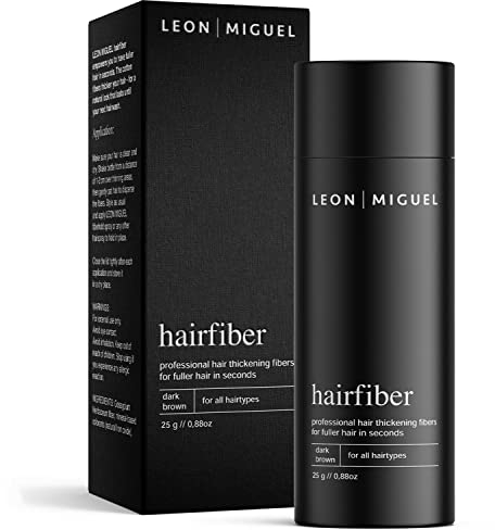 LEON MIGUEL Hair Fiber - Haarverdichtung - Premium Streuhaar/Schütthaar mit Soforteffekt bei Geheimratsecken, Haarausfall und lichtem Haar - Haarpuder | 25g (Dunkelbraun)