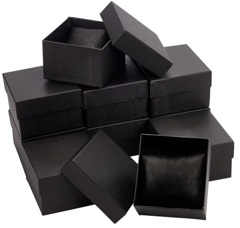 nbeads 10 Stück Papier Karton Schmuck Armbanduhr Boxen Geschenkbox mit Schwamm Pad Innen, Schwarz, 8.9×8.1×5.4cm
