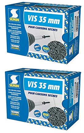 Semin - Vis Auto Perceuse 35 mm - Fixation des Plaques de Plâtre sur l'Ossature - Intérieur - Boîte de 1000 Pièces (Lot de 2000)