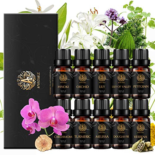 Aphrosmile 10x10ml 100% Pure Cardamom, Melissa, Douglas Fir, Petitgrain Essential Oil Set for Diffuser, Humidifier & Home Aromatherapy