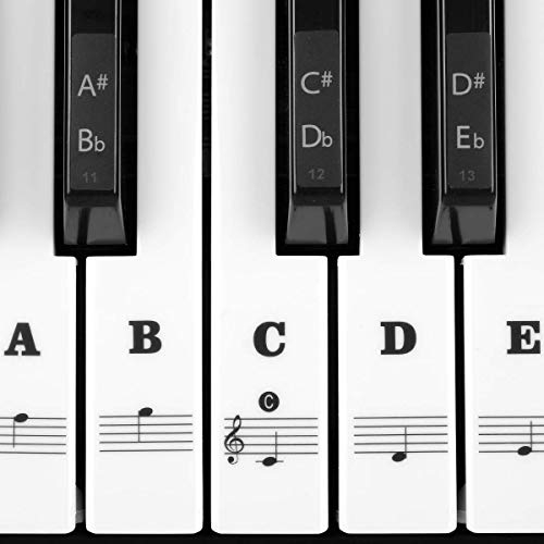 MUYOS Piano Keyboard Stickers for 54/61/88 Keys – Transparent & Removable Piano Keyboard Note Stickers and Piano Key Labels for Kids and Beginners (Black)