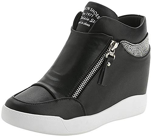 rismart Damen Keilabsatz Plateau Freizeitschuhe Mode Sneaker SN15018 (Schwarz,38 EU)