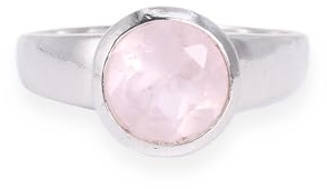 Budawi® Rosenquarz Ring facettiert rund | 925 Sterling Silber Schmuckring | Einzelstück in Geschenkschachtel
