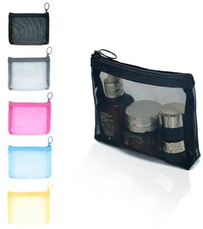 patu Zipper Mesh Bags, Size M / A6, 5 Pieces, Beauty Makeup Cosmetic Accessories Organizer, Travel Toiletry Kit Set Storage Pouch, Assorted Colors