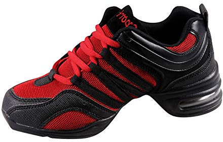 Yudesun Schuhe Sport Outdoor Tanzschuhe Damen - Mesh Lace Up Schuh Freizeit Training Sneaker Laufschuhe Modern Tanz Jazz Tango Gymnastik Sportschuhe Rot (Schuhe sind Kleiner)