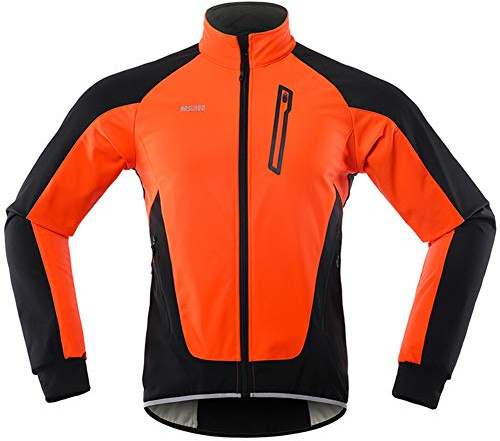 GITVIENAR Herren Fahrradjacke, Winddichte Wasserdichte Radjacke mit Fleece, Warme Reflektierende Fahrradbekleidung für Winter, Thermo Langarm Jacke zum Radfahren Joggen Wandern (Orange, XXL)